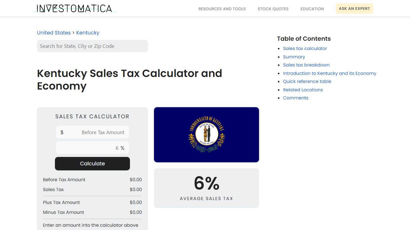 Kentucky Sales Tax Calculator and Economy - Investomatica