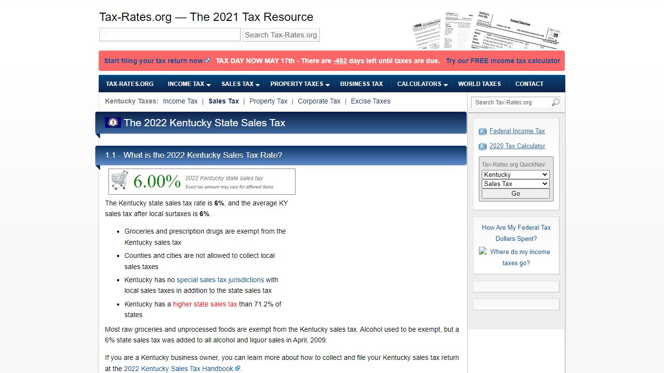 Kentucky Sales Tax Rate - 2022